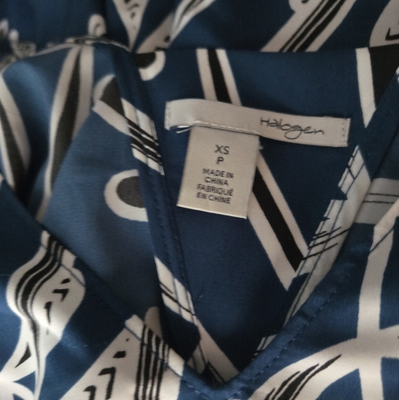 Halogen Blue and White Leaf Print Mini Dress - Picture 3 of 4